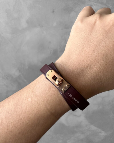 Hermes Rouge Mini Kelly Double Tour Bracelet in Calfskin Leather and Gold Hardware