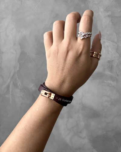 Hermes Rouge Mini Kelly Double Tour Bracelet in Calfskin Leather and Gold Hardware