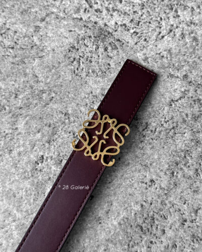LOEWE Burgundy Anagram Reversible belt gold hardware S80