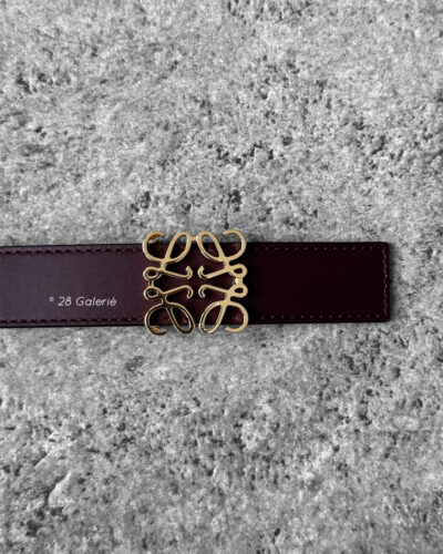 LOEWE Burgundy Anagram Reversible belt gold hardware S80