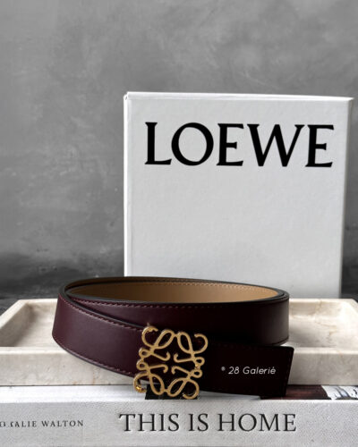 LOEWE Burgundy Anagram Reversible belt gold hardware S80