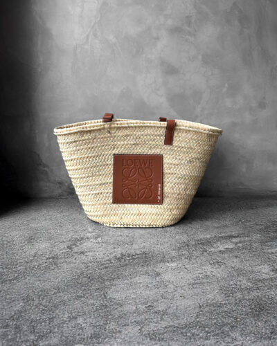 Loewe Natural/Tan Large Basket bag in palm leaf and calfskin