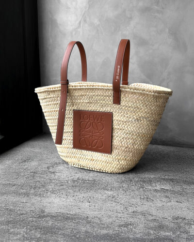 Loewe Natural/Tan Large Basket bag in palm leaf and calfskin