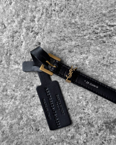 Authentic Saint Laurent Black Cassandre Belt in Calfskin Leather and Gold Hardware