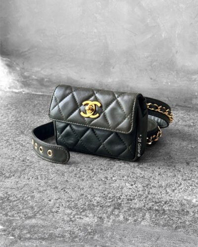 Chanel Green Quilted Flap Belt Bag Lambskin in GHW