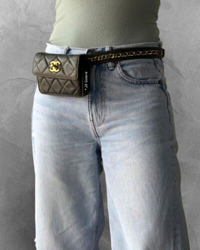 Chanel Green Quilted Flap Belt Bag Lambskin in GHW