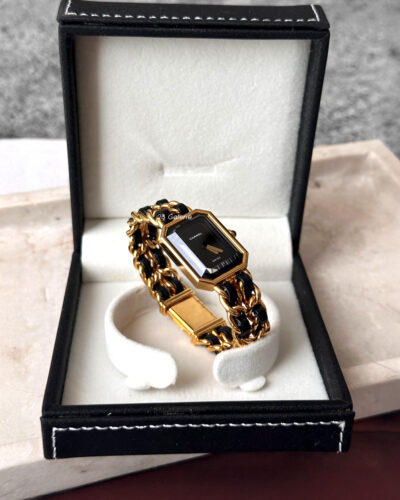 Chanel Premiere M Vintage Gold Plated and Black Leather Watch