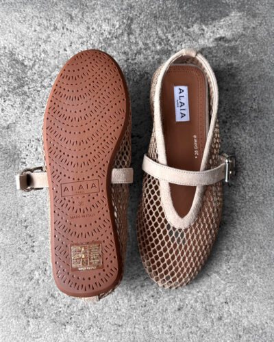 Alaïa Nude Suede Ballet Flats, crafted from soft suede with a timeless, elegant silhouette for versatile everyday wear.