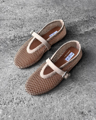 Alaïa Nude Suede Ballet Flats, crafted from soft suede with a timeless, elegant silhouette for versatile everyday wear.