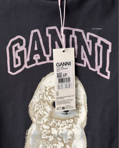 Ganni Small Black Basic Cotton Jersey Poodle Tee, crafted from soft cotton with a playful poodle graphic for casual, everyday style.