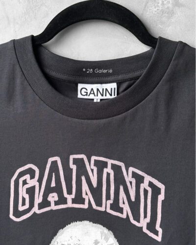 Ganni Small Black Basic Cotton Jersey Poodle Tee, crafted from soft cotton with a playful poodle graphic for casual, everyday style.