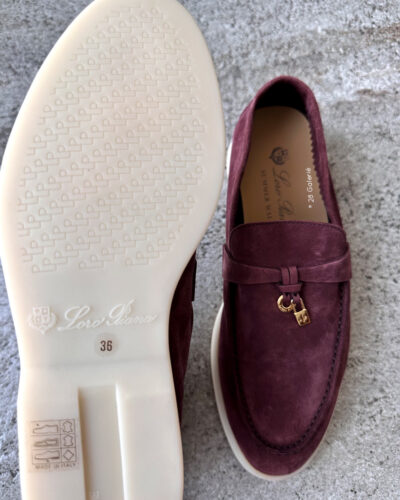 Loro Piana Oxblood Summer Charms Walk Loafers, crafted in supple suede with signature charm detail and refined everyday elegance.