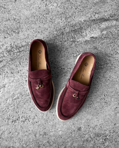 Loro Piana Oxblood Summer Charms Walk Loafers, crafted in supple suede with signature charm detail and refined everyday elegance.