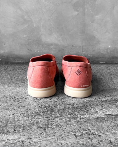 Loro Piana Rain Coral Summer Charms Walk Loafers in soft suede, featuring the iconic charm detail and effortless casual elegance.