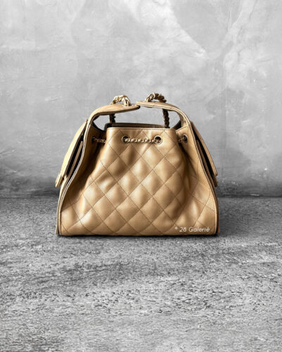 Small Dark Beige C25 Quilted Caviar and Aged Gold Tone Hardware