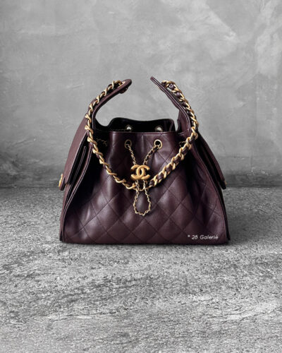 Small Dark Brown C25 Quilted Caviar and Aged Gold Tone Hardware