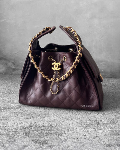 Small Dark Brown C25 Quilted Caviar and Aged Gold Tone Hardware