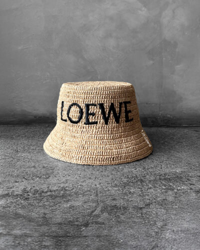 Loewe Natural Raffia Bucket Hat, a lightweight woven design with casual elegance and signature luxury detailing.