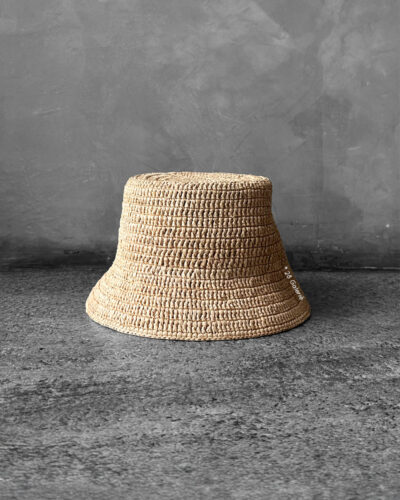 Loewe Natural Raffia Bucket Hat, a lightweight woven design with casual elegance and signature luxury detailing.