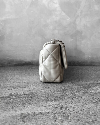 Chanel 19 Medium Light Grey Quilted Lambskin in Gold & Silver Hardware