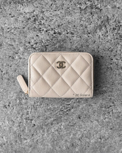 Chanel Beige Iridescent Quilted Caviar Zippy Wallet and Gold Hardware