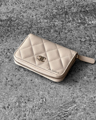 Chanel Beige Iridescent Quilted Caviar Zippy Wallet and Gold Hardware