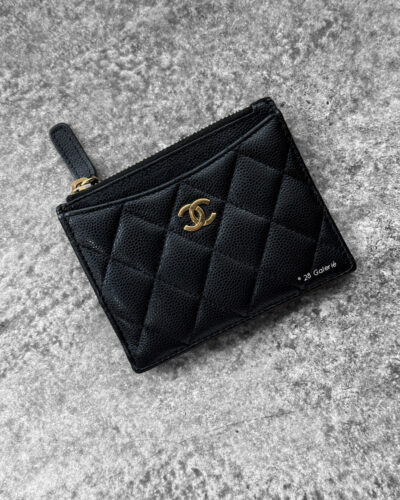 Chanel Black Zippy Card Holder Quilted Caviar and Gold Hardware
