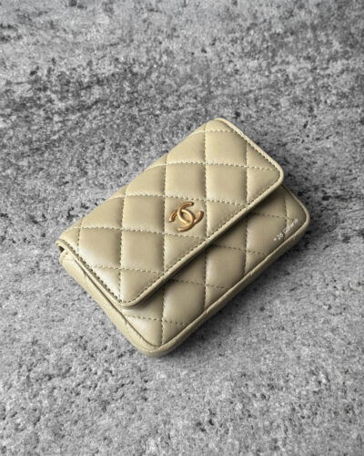 Chanel Light Green Enamel Coco Hearts Clutch with Chain Lambskin Leather and Gold Hardware