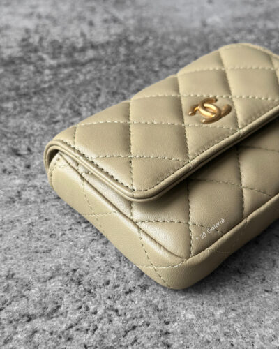 Chanel Light Green Enamel Coco Hearts Clutch with Chain Lambskin Leather and Gold Hardware