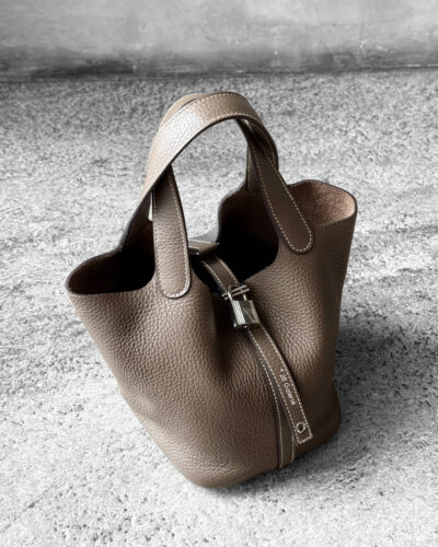 Hermes Etoupe Picotin Lock 18 Clemence Leather and Palladium Hardware