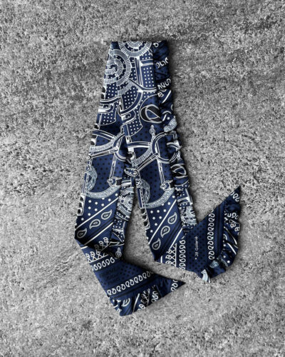 Hermes Eperon d'Or Bandana  Twilly - Marine fonce/ Noir/ Blanc
