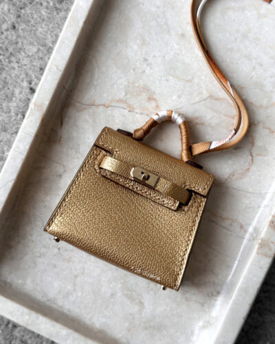 Hermes Mini kelly Twilly Bag Charm Dore Chevre Permabrass Hardware