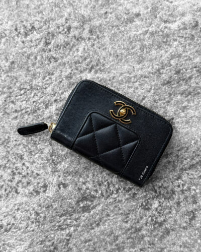 Black Mademoiselle Zippy Wallet Lambskin Leather and Gold Hardware