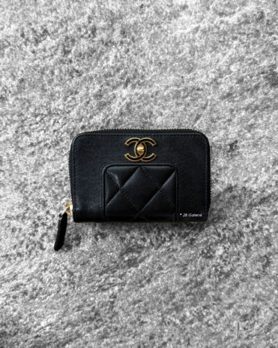 Black Mademoiselle Zippy Wallet Lambskin Leather and Gold Hardware