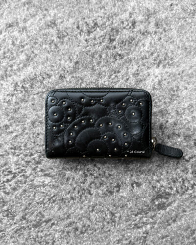 Black Studded Camellia Zippy Wallet Lambskin Leather and Silver Hardware