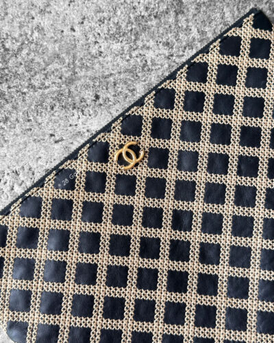 Chanel Black Beige O-Zippy Large Pouch Calfskin Double Stitch and Gold Hardware