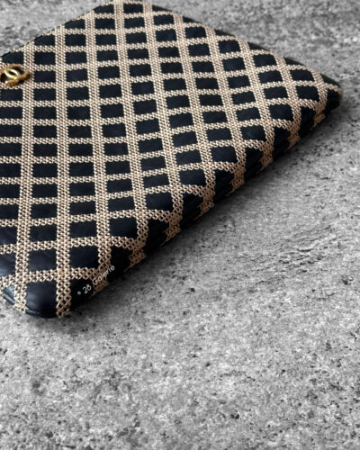 Chanel Black Beige O-Zippy Large Pouch Calfskin Double Stitch and Gold Hardware