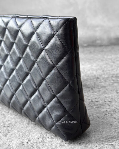 Chanel Black Timeless Diamond Clutch Lambskin and Silver Hardware