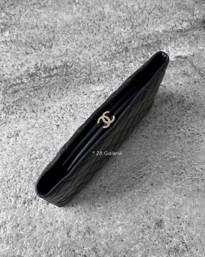 Chanel Black Timeless Diamond Clutch Lambskin and Silver Hardware