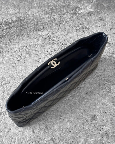 Chanel Black Timeless Diamond Clutch Lambskin and Silver Hardware