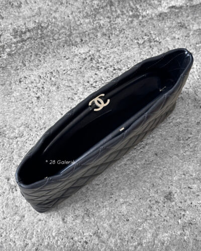 Chanel Black Timeless Diamond Clutch Lambskin and Silver Hardware