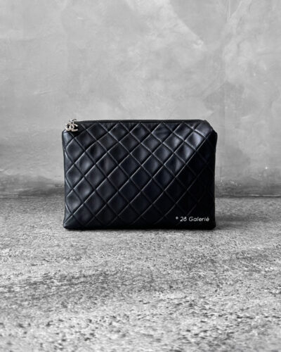 Chanel Black Vanity Case Pouch Lambskin and Silver Hardware