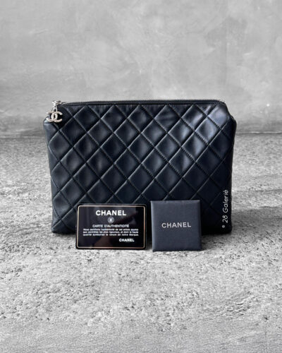 Chanel Black Vanity Case Pouch Lambskin and Silver Hardware