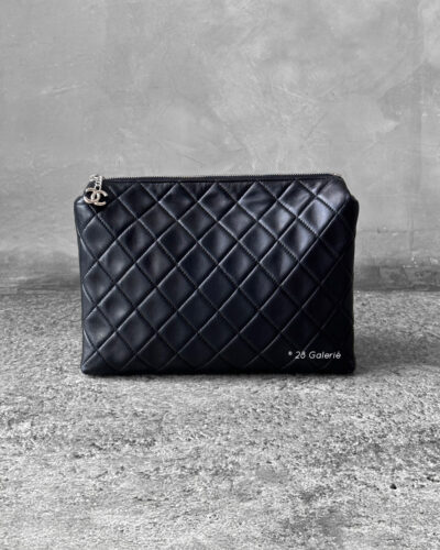 Chanel Black Vanity Case Pouch Lambskin and Silver Hardware