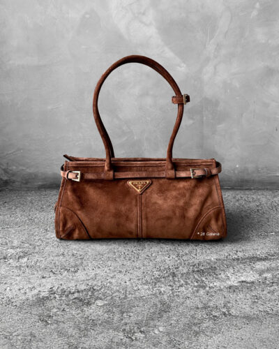 Prada Small Brown Suede Bonnie Tote Bag