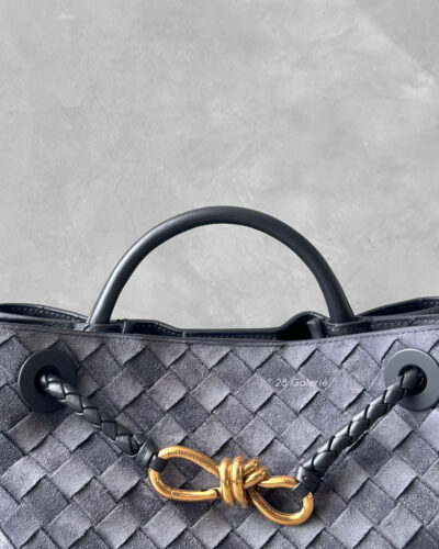 Bottega Veneta Suede Graphite Grey Small Andiamo Top Handle Bag