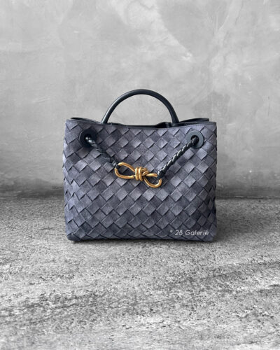 Bottega Veneta Suede Graphite Grey Small Andiamo Top Handle Bag