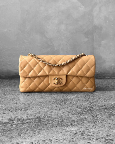 Chanel Beige East West Flap in Calfskin leather and Gold Hardware