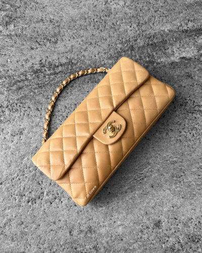 Chanel Beige East West Flap in Calfskin leather and Gold Hardware