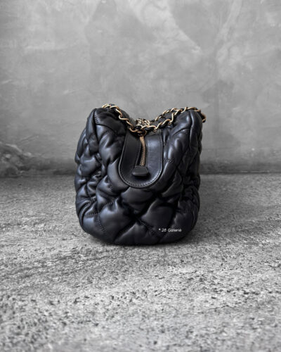 Chanel Black Bubble Quilted Bowler Bag in Lambskin Leather and Gold Hardware